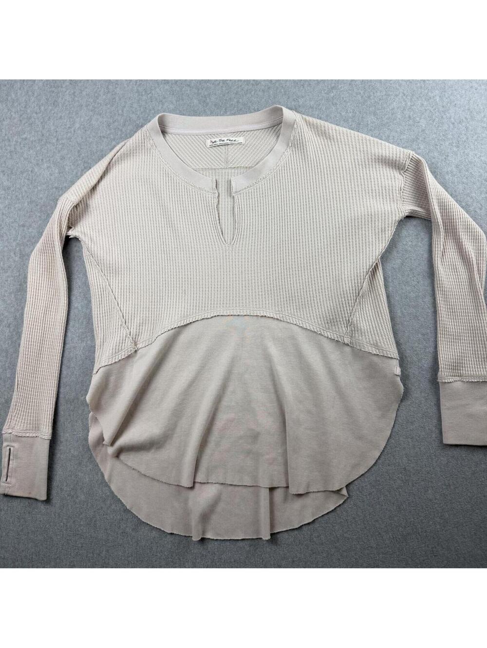 Free people waffle knot pullover split hem top